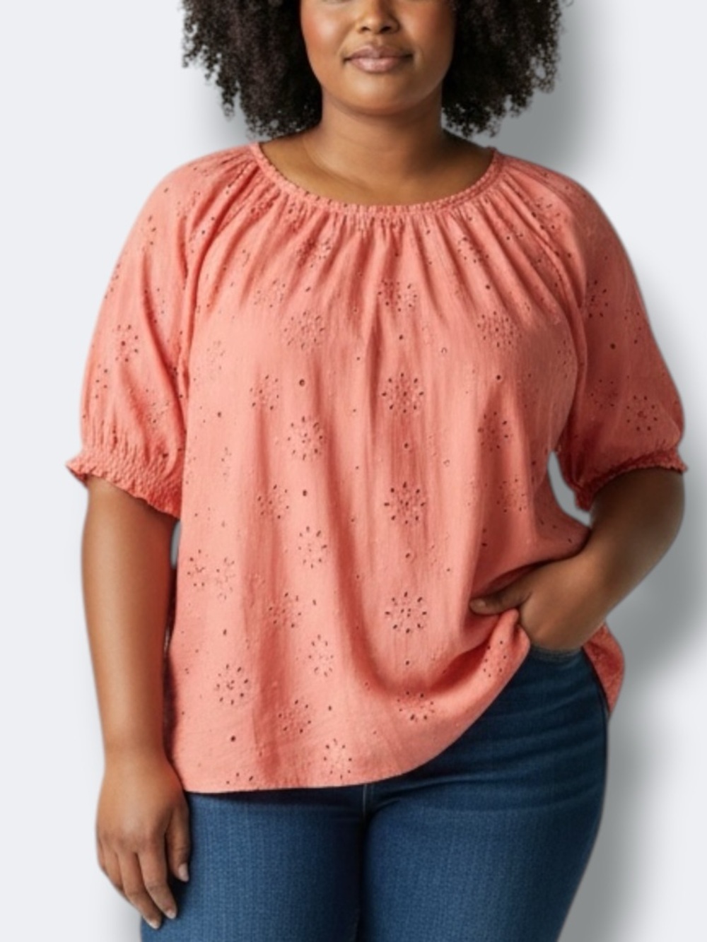 Torrid Women’s Top 3X Apricot Abbey Challis Eyelet Short Sleeve Cutout Casual